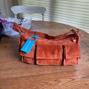 NWT Karen Millen orange suede shoulder bag